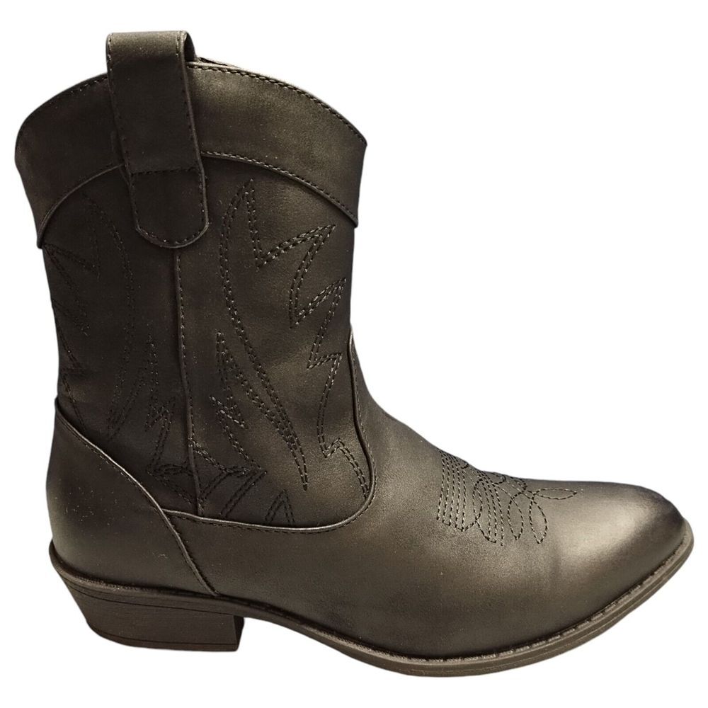 PEPPEP Western Ankle Boots Womens Size 8 Black Leather Side Zipper Block Heel